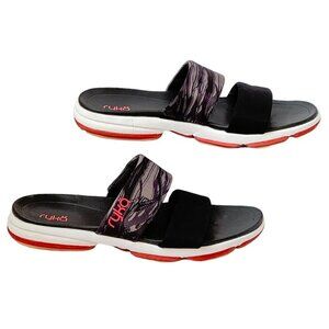Ryka Diva Women's Slide Sandals Double Band Straps Black Cushioned Footbed  9.5